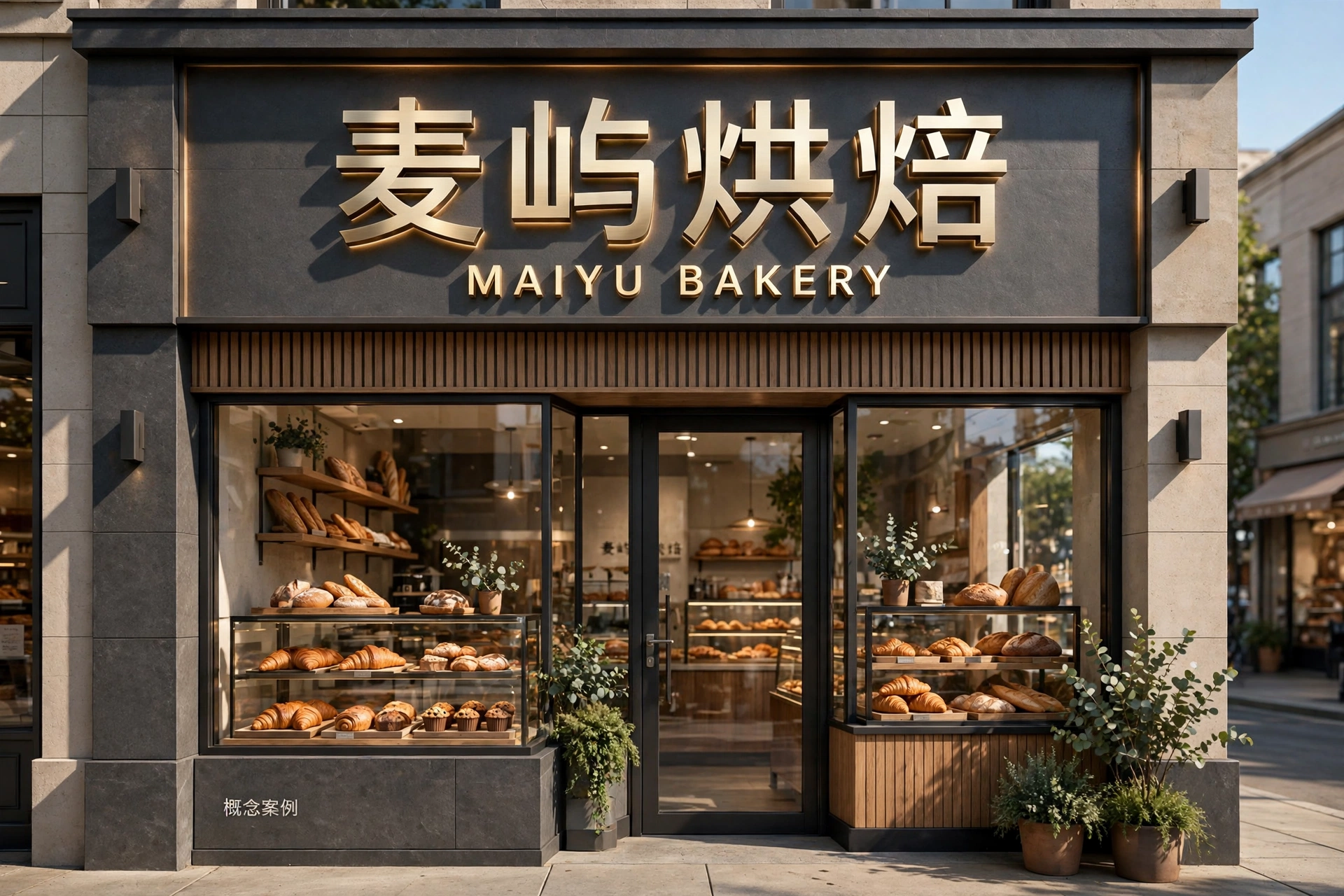 麦屿烘焙 MAIYU BAKERY 真实街铺门头日景 3D 渲染